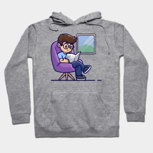 Man Reading Newspaper On Sofa Cartoon Hoodie